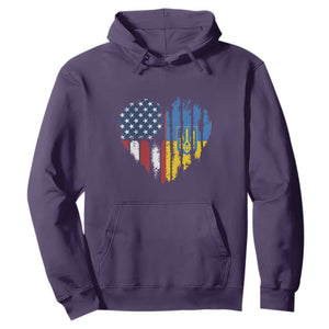 Support Ukraine Hoodie Stand With Ukraine American Ukrainian Flag TS10 Purple Print Your Wear