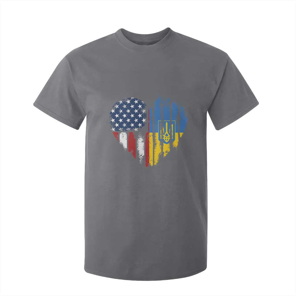 Support Ukraine T Shirt For Kid Stand With Ukraine American Ukrainian Flag TS10 Charcoal Print Your Wear