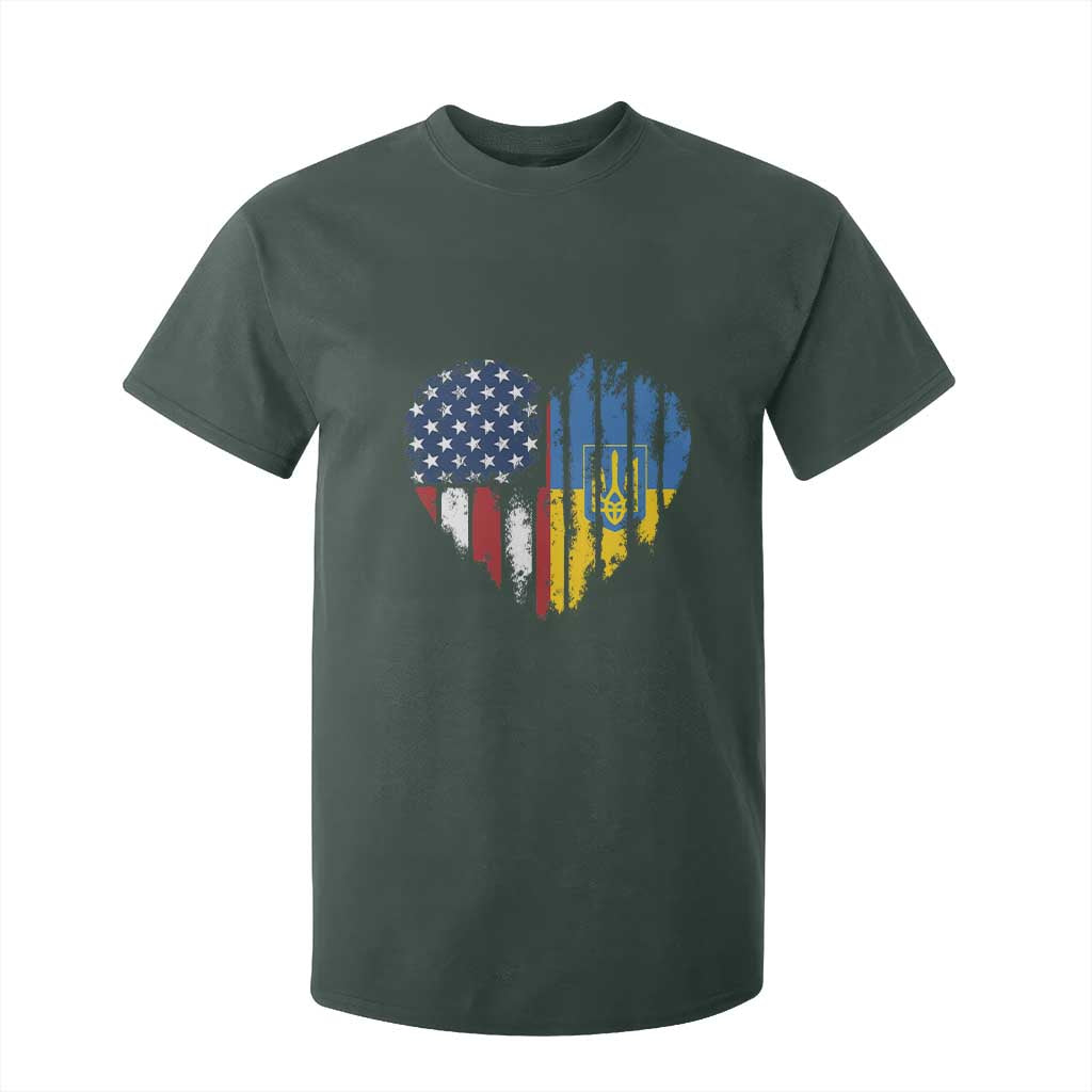 Support Ukraine T Shirt For Kid Stand With Ukraine American Ukrainian Flag TS10 Dark Forest Green Print Your Wear