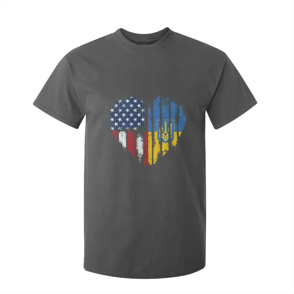 Support Ukraine T Shirt For Kid Stand With Ukraine American Ukrainian Flag TS10 Dark Heather Print Your Wear