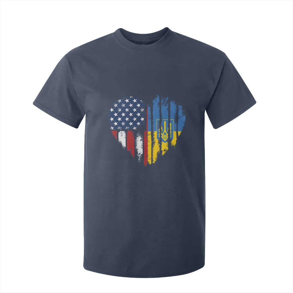 Support Ukraine T Shirt For Kid Stand With Ukraine American Ukrainian Flag TS10 Navy Print Your Wear