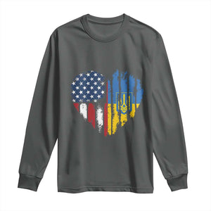 Support Ukraine Long Sleeve Shirt Stand With Ukraine American Ukrainian Flag TS10 Dark Heather Print Your Wear