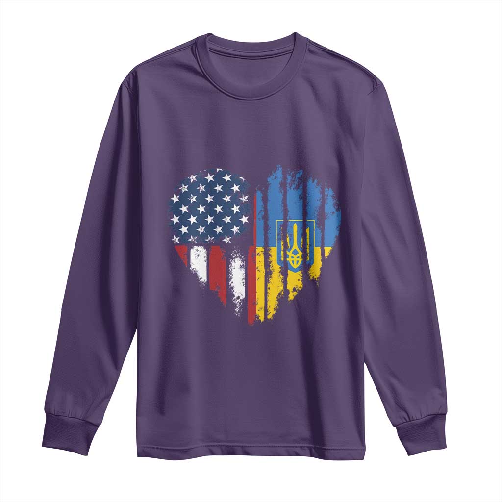 Support Ukraine Long Sleeve Shirt Stand With Ukraine American Ukrainian Flag TS10 Purple Print Your Wear