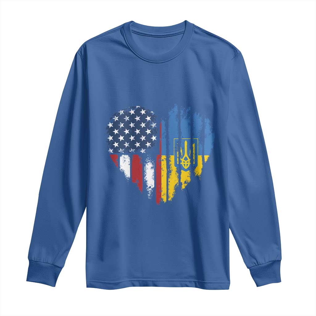 Support Ukraine Long Sleeve Shirt Stand With Ukraine American Ukrainian Flag TS10 Royal Blue Print Your Wear