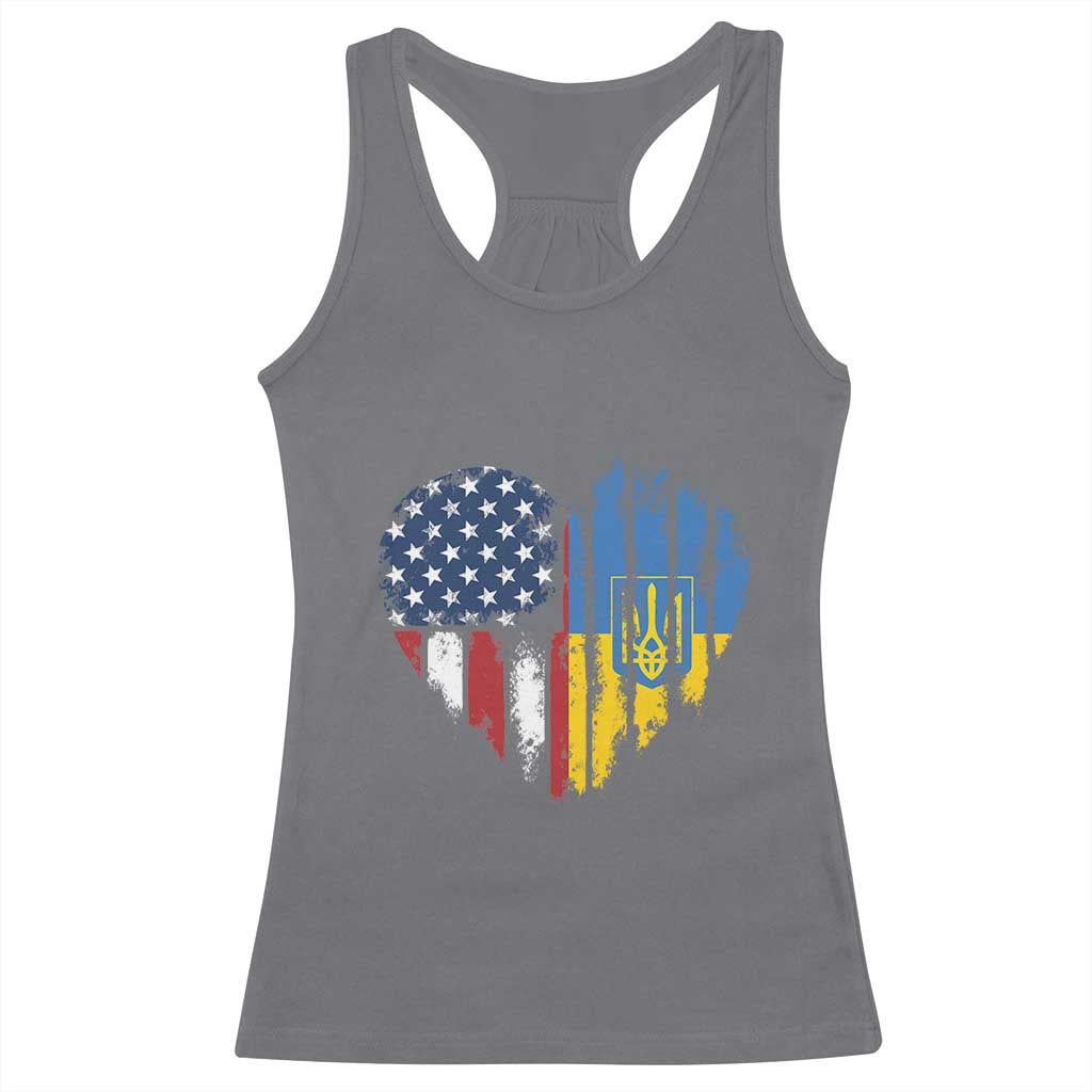 Support Ukraine Racerback Tank Top Stand With Ukraine American Ukrainian Flag TS10 Charcoal Print Your Wear