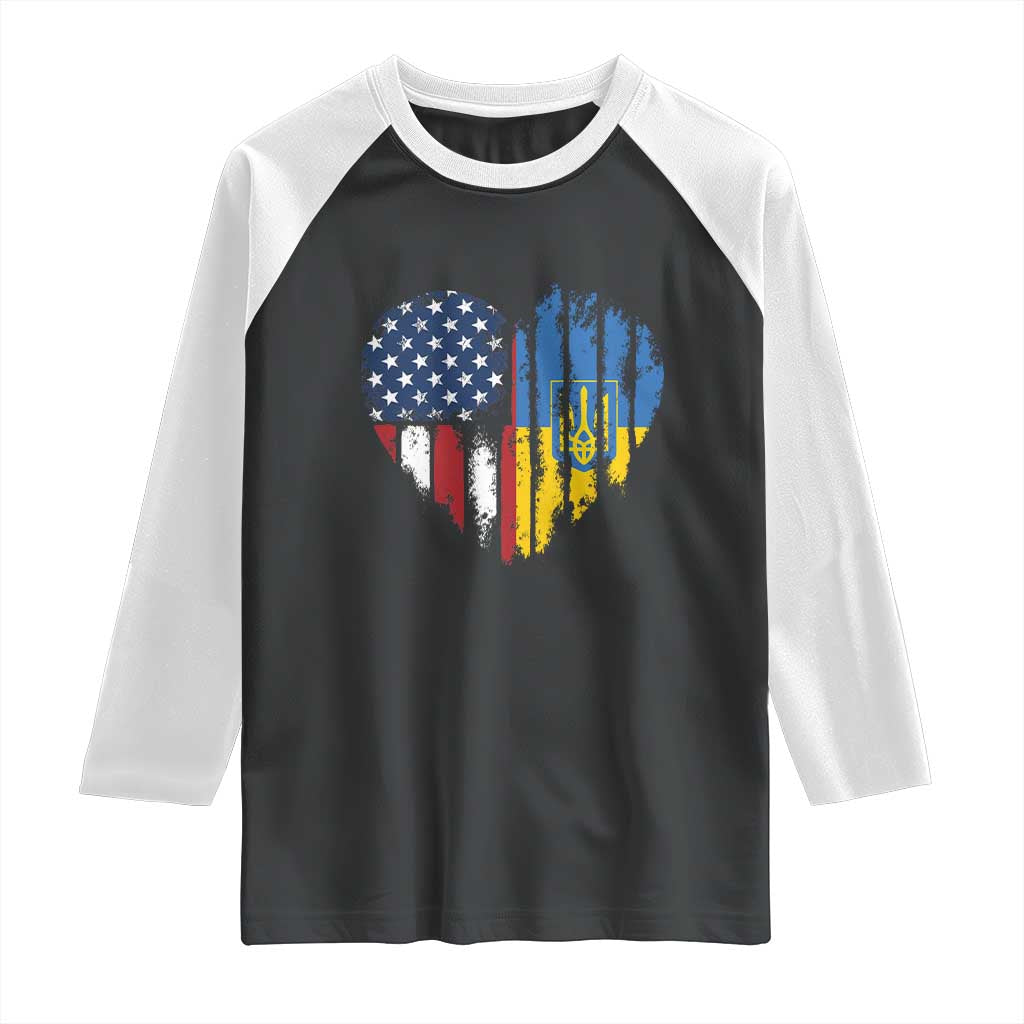 Support Ukraine Raglan Shirt Stand With Ukraine American Ukrainian Flag TS10 Black White Print Your Wear