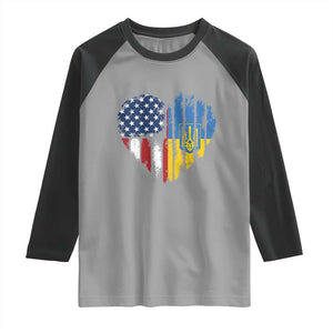 Support Ukraine Raglan Shirt Stand With Ukraine American Ukrainian Flag TS10 Sport Gray Black Print Your Wear
