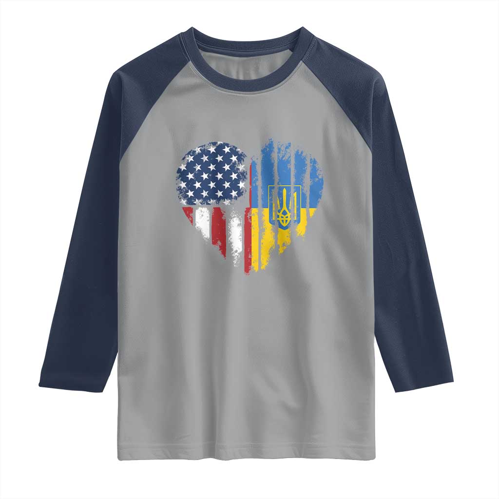 Support Ukraine Raglan Shirt Stand With Ukraine American Ukrainian Flag TS10 Sport Gray Navy Print Your Wear