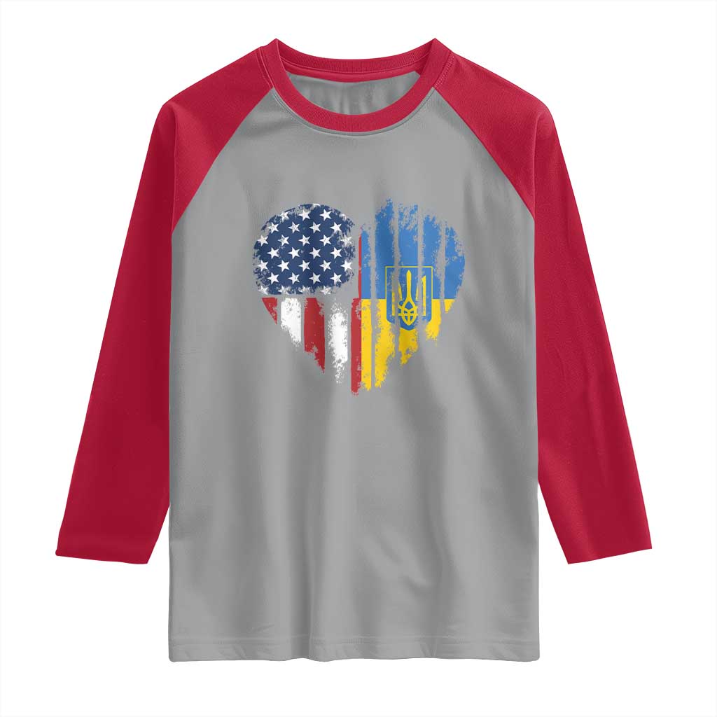 Support Ukraine Raglan Shirt Stand With Ukraine American Ukrainian Flag TS10 Sport Gray Red Print Your Wear