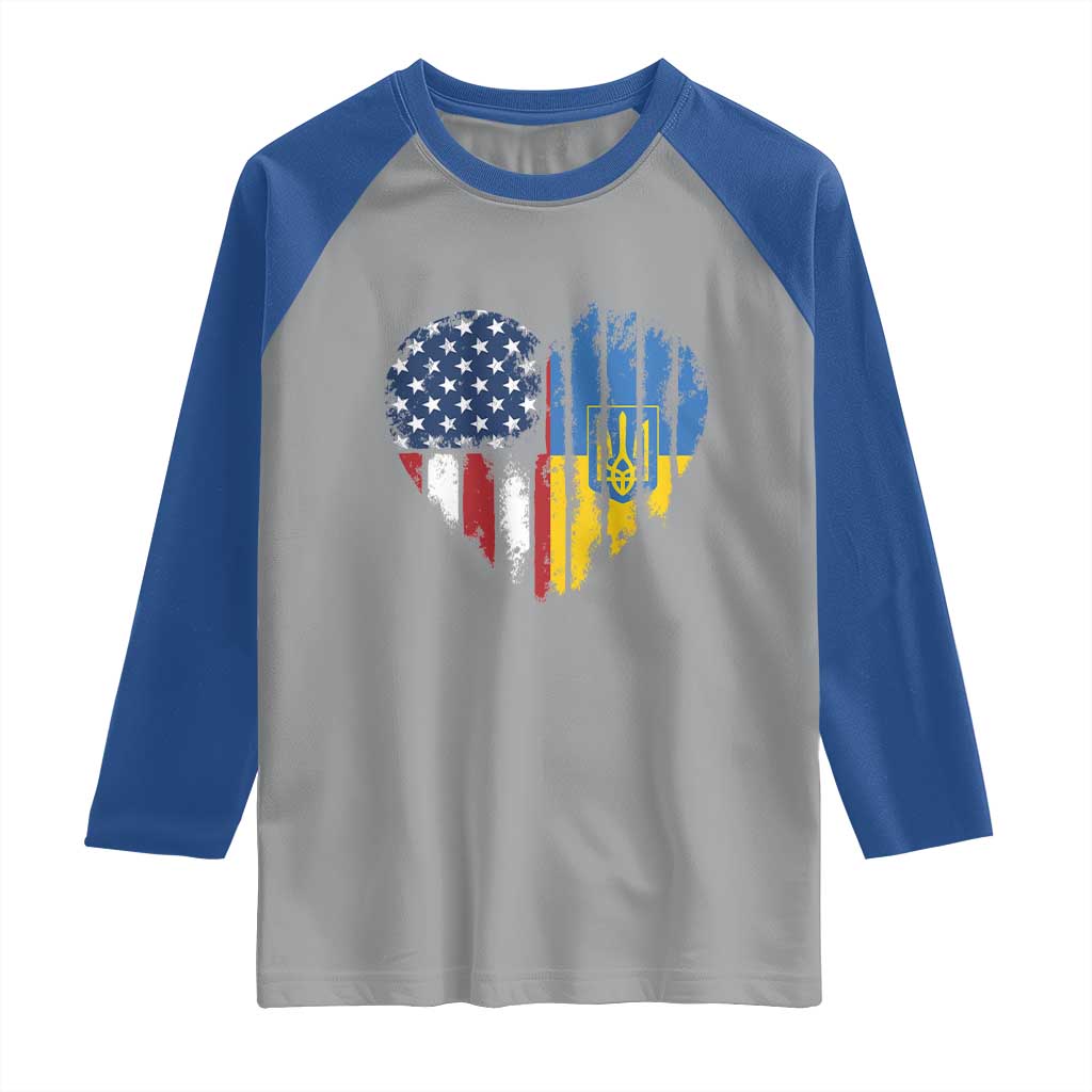 Support Ukraine Raglan Shirt Stand With Ukraine American Ukrainian Flag TS10 Sport Gray Royal Print Your Wear