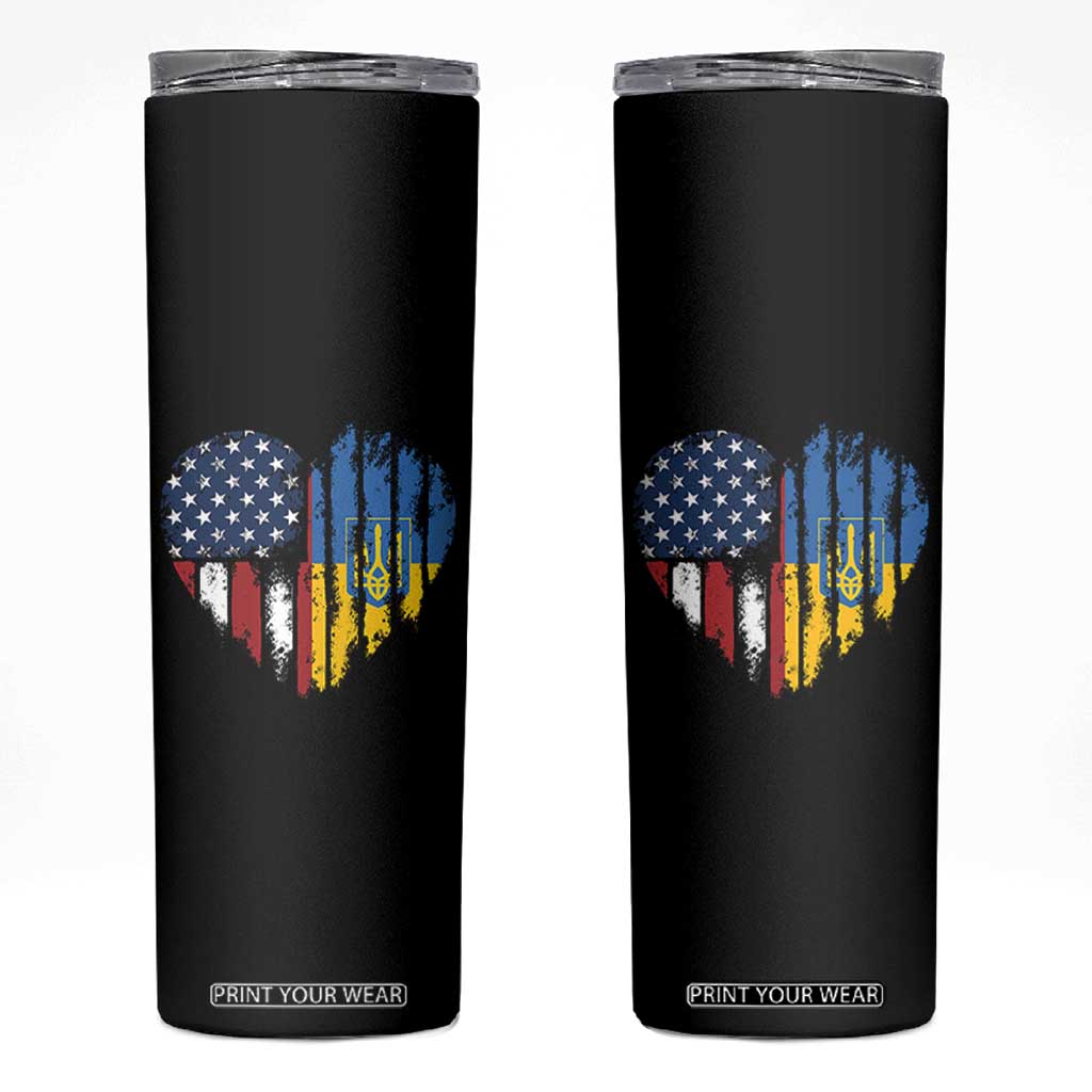 Support Ukraine Skinny Tumbler Stand With Ukraine American Ukrainian Flag TS10 Black Print Your Wear