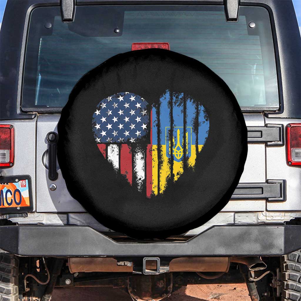 Support Ukraine Spare Tire Cover Stand With Ukraine American Ukrainian Flag TS10 No hole Black Print Your Wear