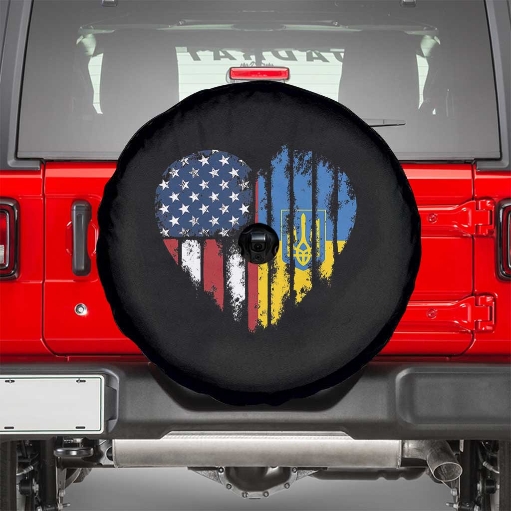 Support Ukraine Spare Tire Cover Stand With Ukraine American Ukrainian Flag TS10 Black Print Your Wear