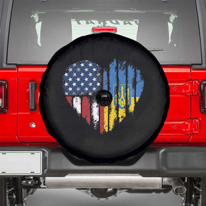 Support Ukraine Spare Tire Cover Stand With Ukraine American Ukrainian Flag TS10 Black Print Your Wear