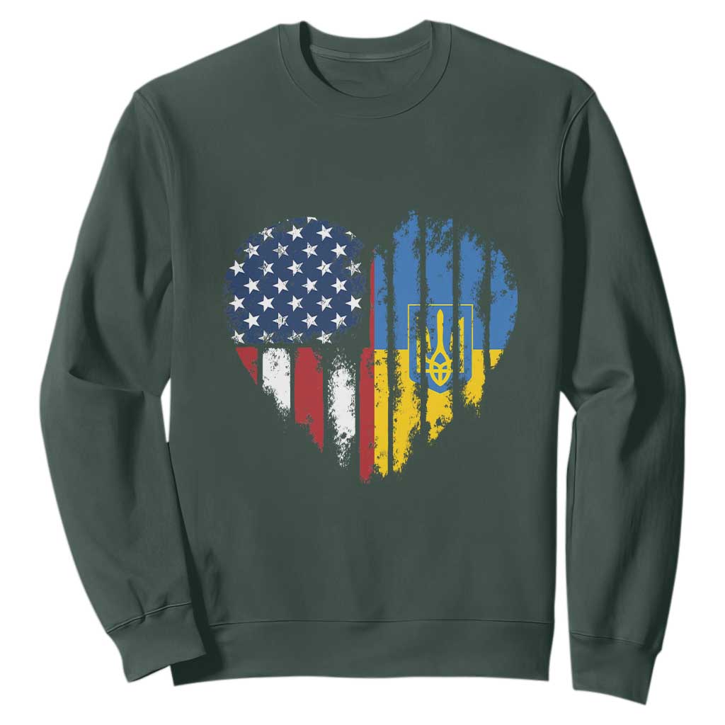 Support Ukraine Sweatshirt Stand With Ukraine American Ukrainian Flag TS10 Dark Forest Green Print Your Wear