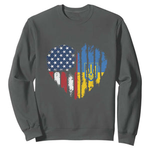 Support Ukraine Sweatshirt Stand With Ukraine American Ukrainian Flag TS10 Dark Heather Print Your Wear