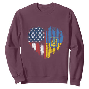 Support Ukraine Sweatshirt Stand With Ukraine American Ukrainian Flag TS10 Maroon Print Your Wear