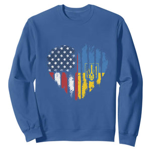 Support Ukraine Sweatshirt Stand With Ukraine American Ukrainian Flag TS10 Royal Blue Print Your Wear