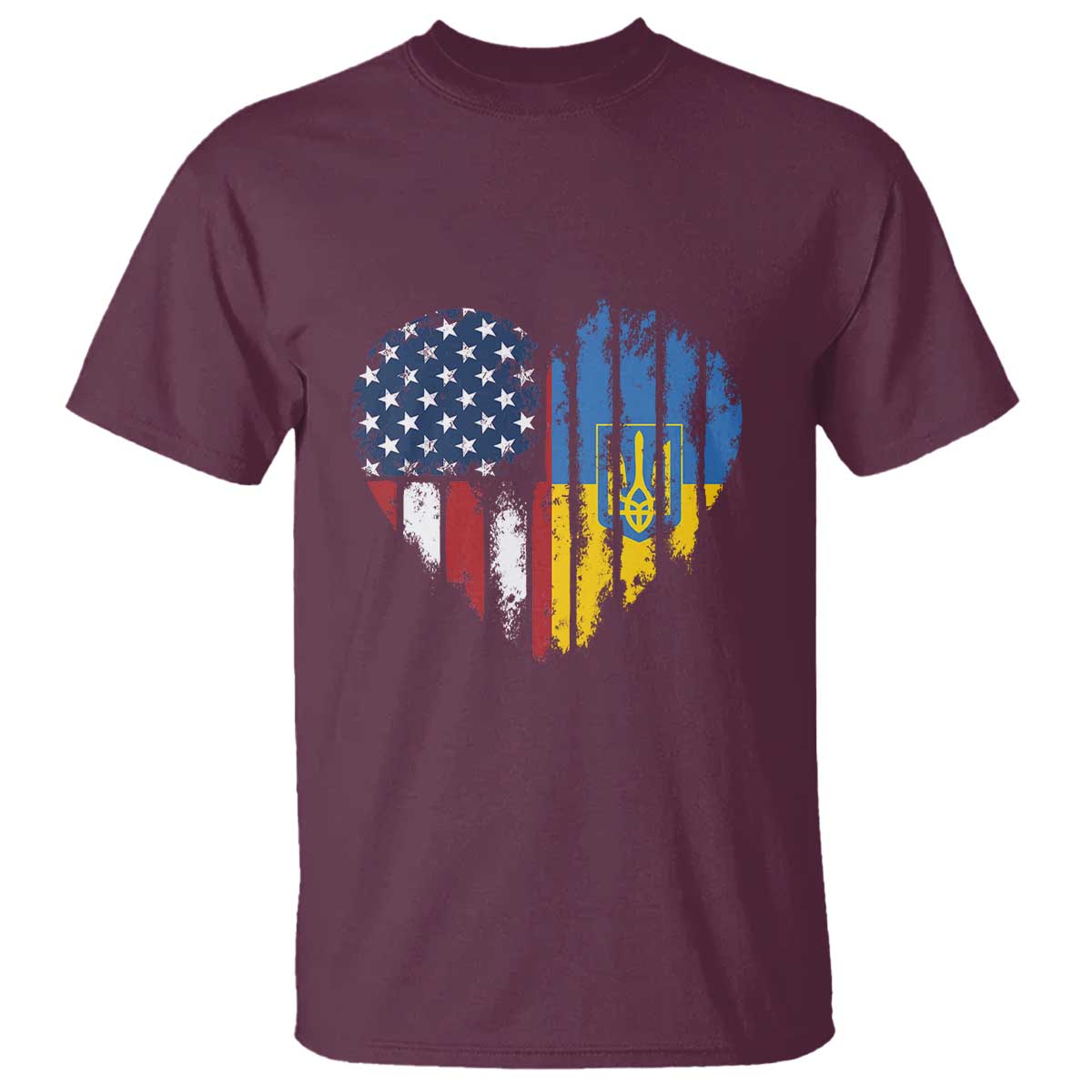 Support Ukraine T Shirt - Stand With Ukraine American Ukrainian Flag Protest Tee TS10 Maroon Print Your Wear