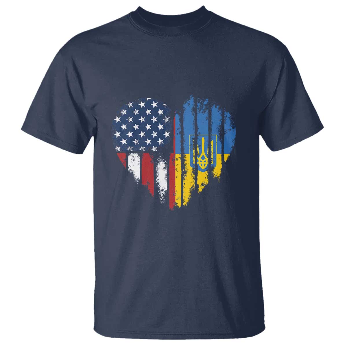 Support Ukraine T Shirt - Stand With Ukraine American Ukrainian Flag Protest Tee TS10 Navy Print Your Wear