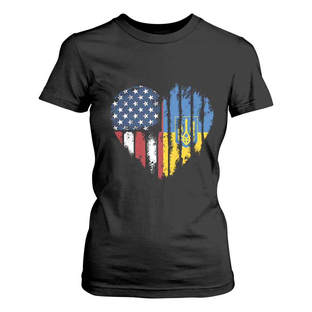 Support Ukraine T Shirt For Women Stand With Ukraine American Ukrainian Flag TS10 Black Print Your Wear