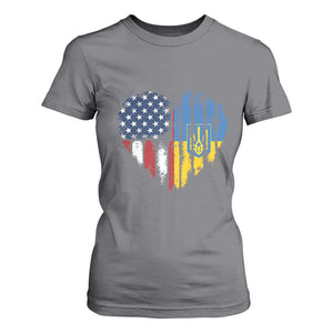 Support Ukraine T Shirt For Women Stand With Ukraine American Ukrainian Flag TS10 Charcoal Print Your Wear