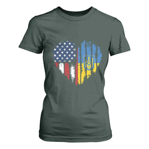 Support Ukraine T Shirt For Women Stand With Ukraine American Ukrainian Flag TS10 Dark Forest Green Print Your Wear