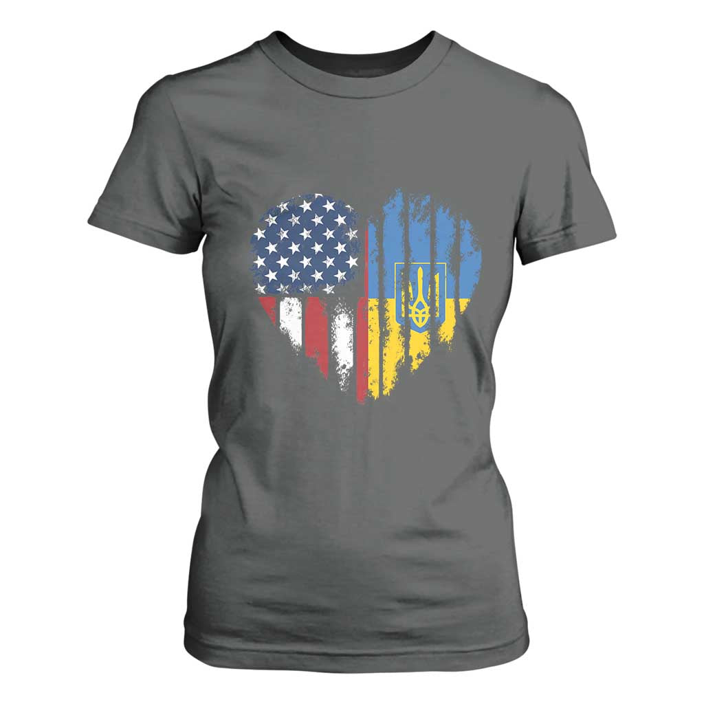 Support Ukraine T Shirt For Women Stand With Ukraine American Ukrainian Flag TS10 Dark Heather Print Your Wear