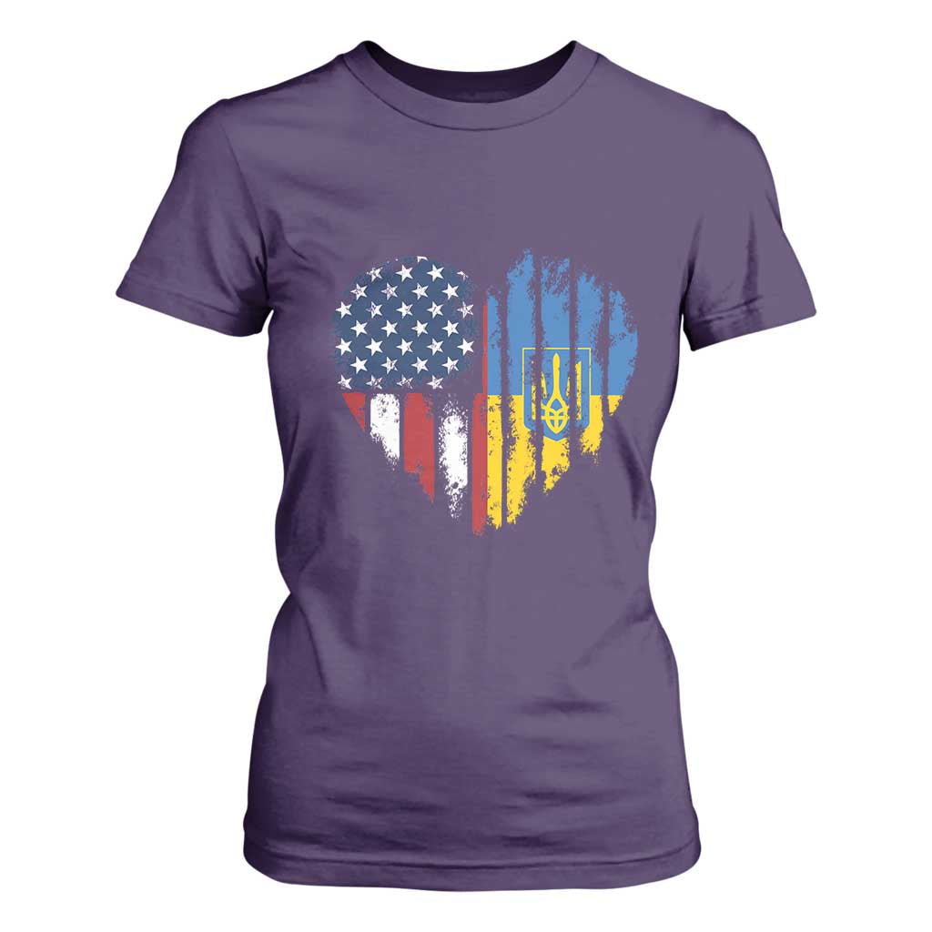 Support Ukraine T Shirt For Women Stand With Ukraine American Ukrainian Flag TS10 Purple Print Your Wear
