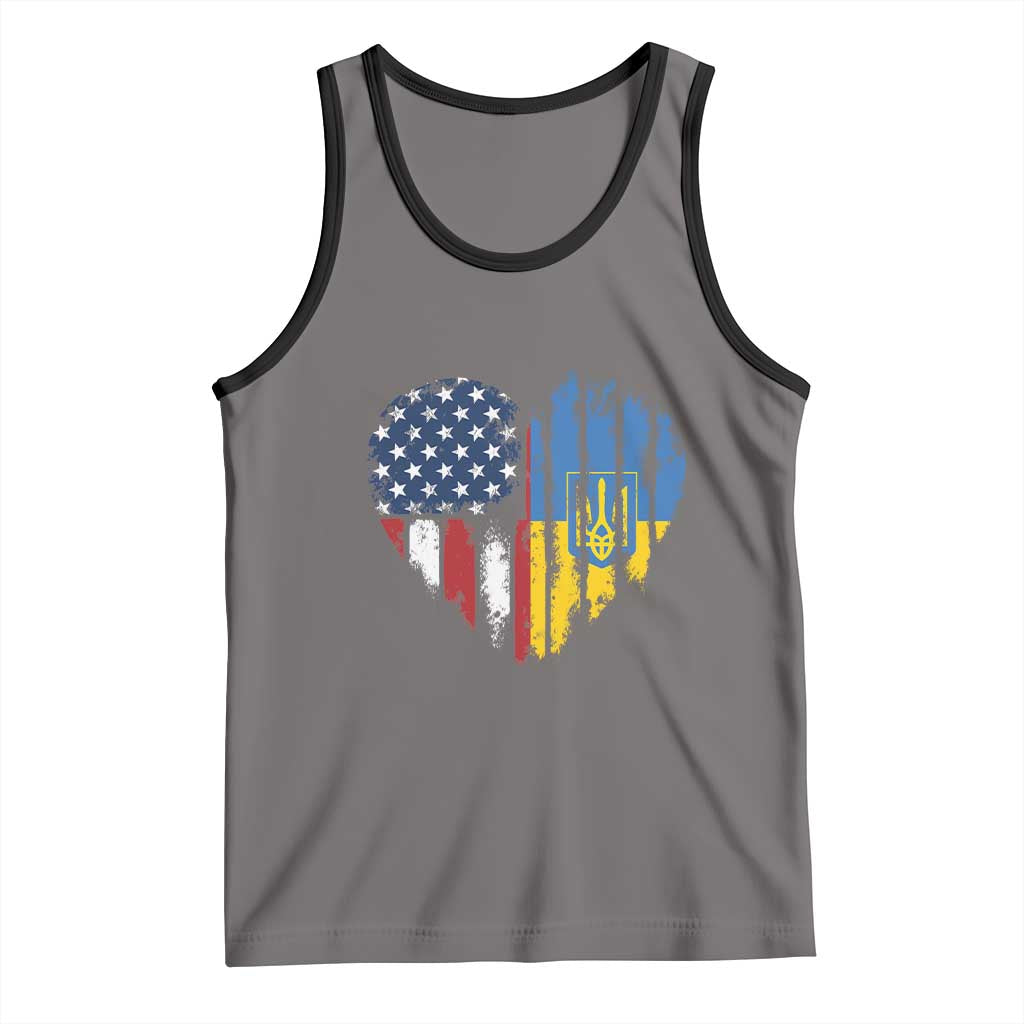 Support Ukraine Tank Top Stand With Ukraine American Ukrainian Flag TS10 Deep Heather Black Print Your Wear
