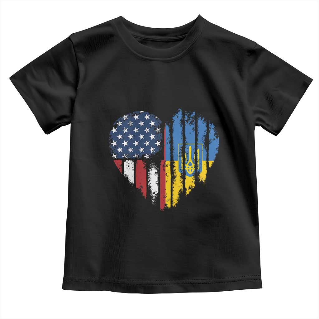 Support Ukraine Toddler T Shirt Stand With Ukraine American Ukrainian Flag TS10 Black Print Your Wear