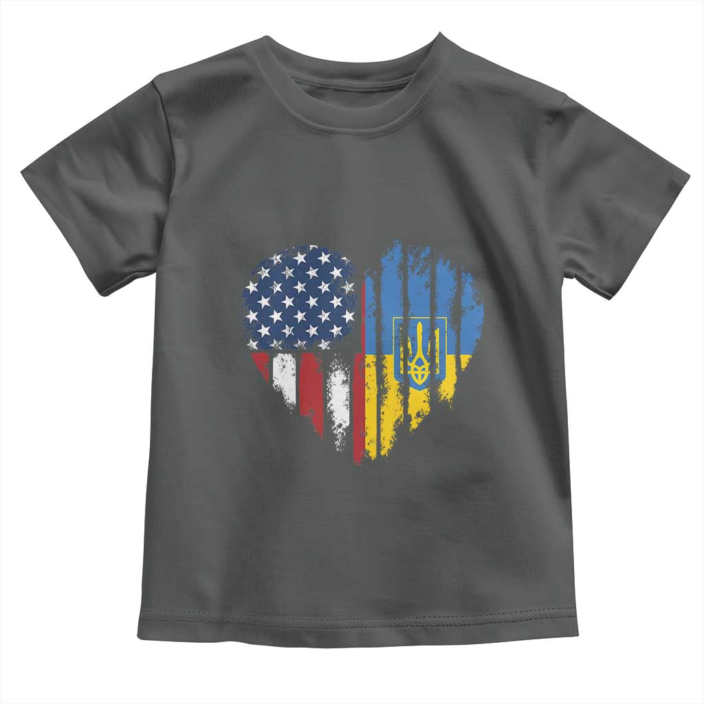 Support Ukraine Toddler T Shirt Stand With Ukraine American Ukrainian Flag TS10 Dark Heather Print Your Wear