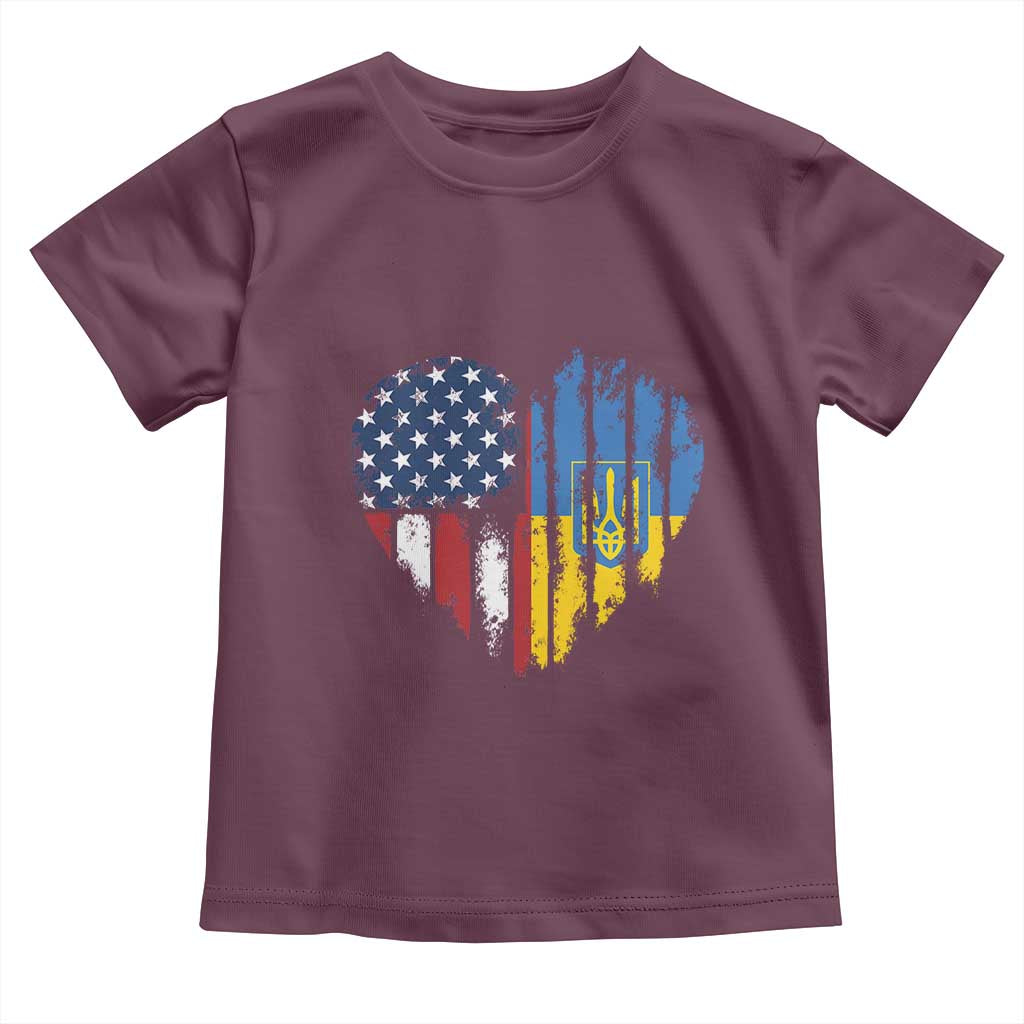Support Ukraine Toddler T Shirt Stand With Ukraine American Ukrainian Flag TS10 Maroon Print Your Wear
