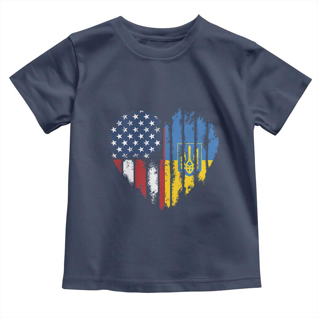 Support Ukraine Toddler T Shirt Stand With Ukraine American Ukrainian Flag TS10 Navy Print Your Wear