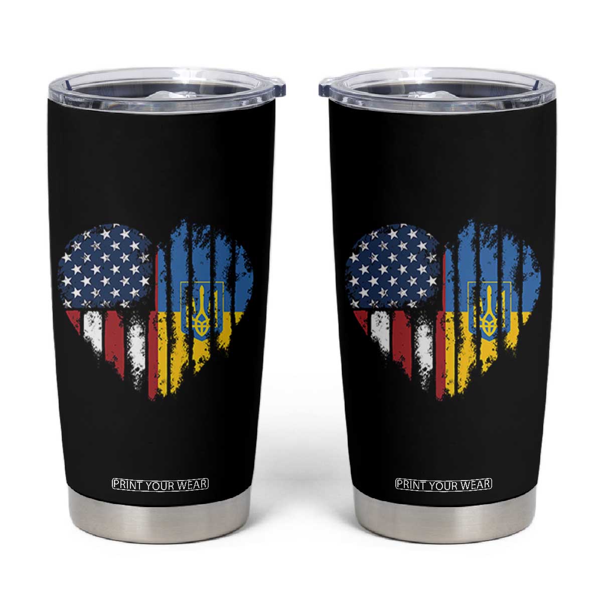 Support Ukraine Tumbler Cup Stand With Ukraine American Ukrainian Flag TS10 Black Print Your Wear