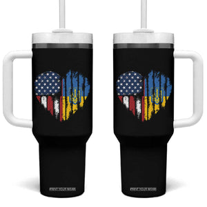 Support Ukraine Tumbler With Handle Stand With Ukraine American Ukrainian Flag TS10 One Size: 40 oz Black Print Your Wear