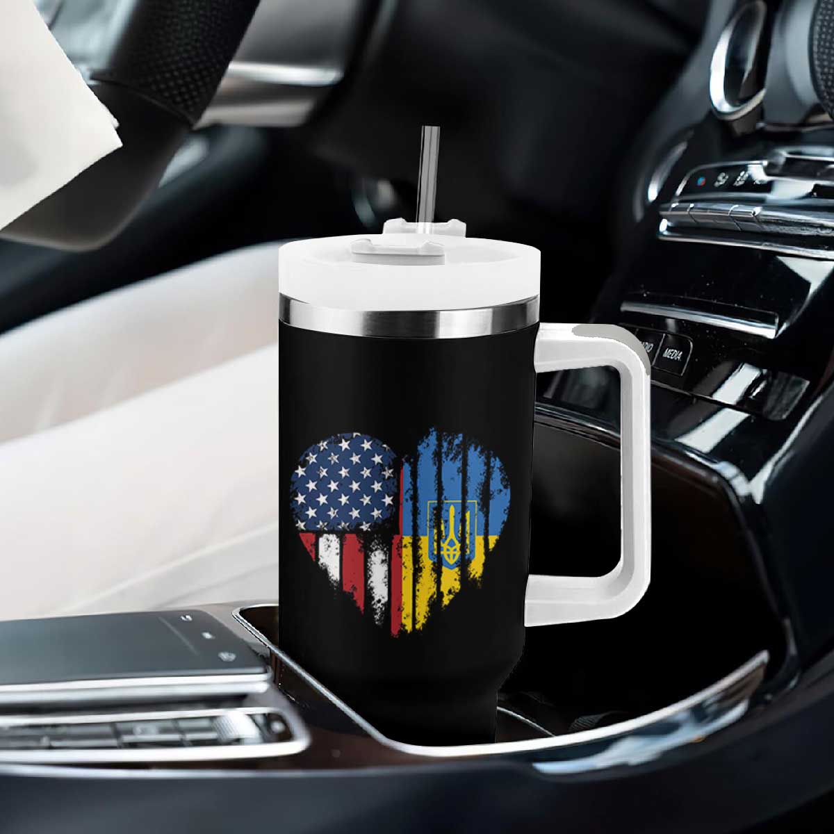 Support Ukraine Tumbler With Handle Stand With Ukraine American Ukrainian Flag TS10 Print Your Wear
