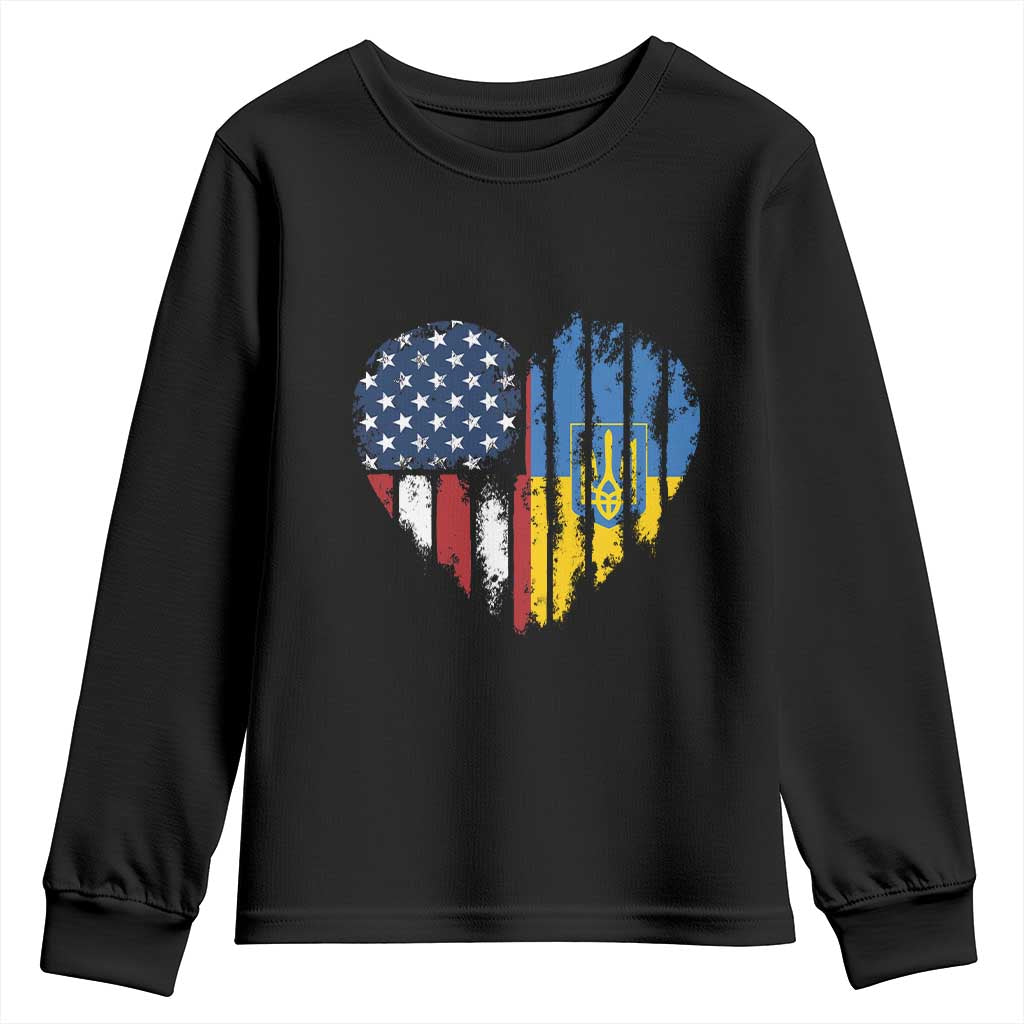 Support Ukraine Youth Sweatshirt Stand With Ukraine American Ukrainian Flag TS10 Black Print Your Wear