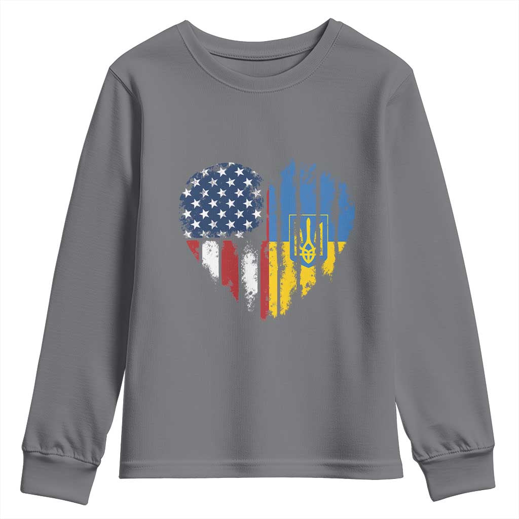 Support Ukraine Youth Sweatshirt Stand With Ukraine American Ukrainian Flag TS10 Charcoal Print Your Wear