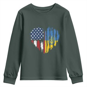 Support Ukraine Youth Sweatshirt Stand With Ukraine American Ukrainian Flag TS10 Dark Forest Green Print Your Wear