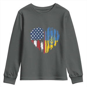 Support Ukraine Youth Sweatshirt Stand With Ukraine American Ukrainian Flag TS10 Dark Heather Print Your Wear