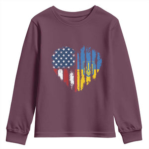 Support Ukraine Youth Sweatshirt Stand With Ukraine American Ukrainian Flag TS10 Maroon Print Your Wear