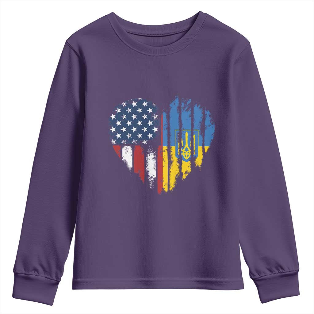 Support Ukraine Youth Sweatshirt Stand With Ukraine American Ukrainian Flag TS10 Purple Print Your Wear