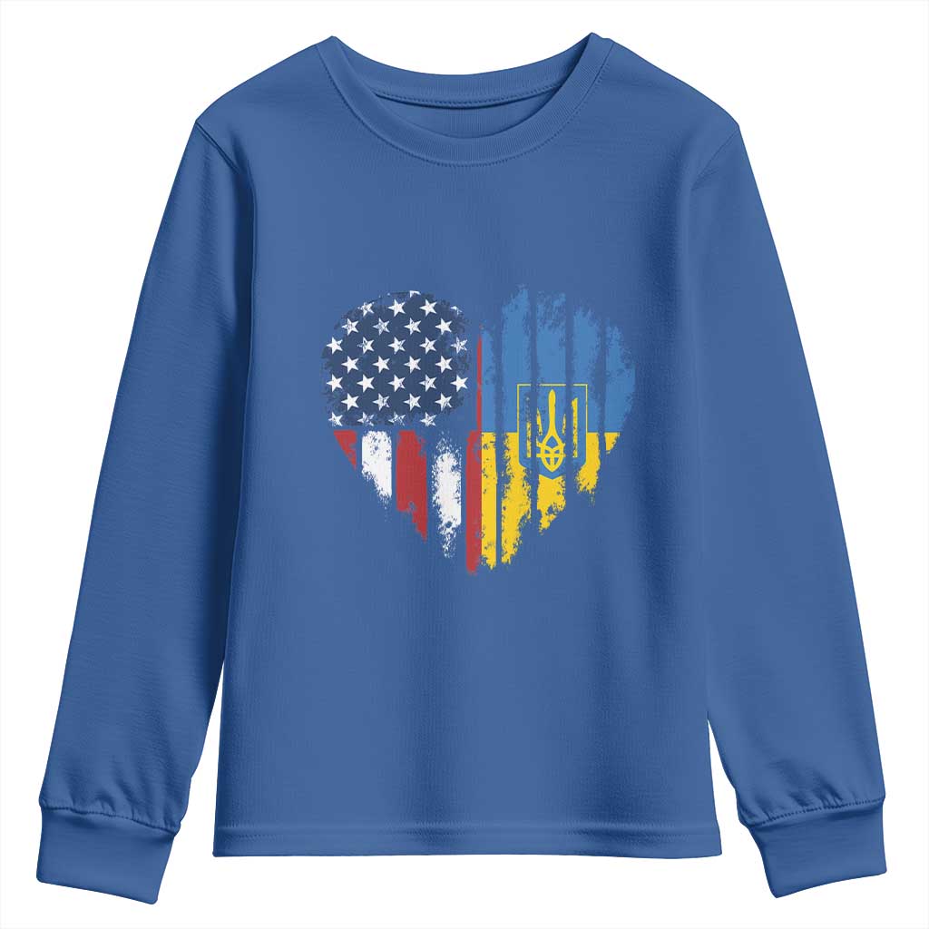 Support Ukraine Youth Sweatshirt Stand With Ukraine American Ukrainian Flag TS10 Royal Blue Print Your Wear