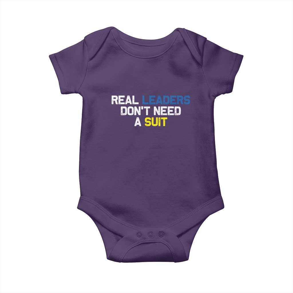Support Ukraine Baby Onesie Real Leaders Dont Need Suits TS10 Purple Print Your Wear
