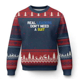 Support Ukraine Ugly Christmas Sweater Real Leaders Dont Need Suits TS10 Navy Red Print Your Wear