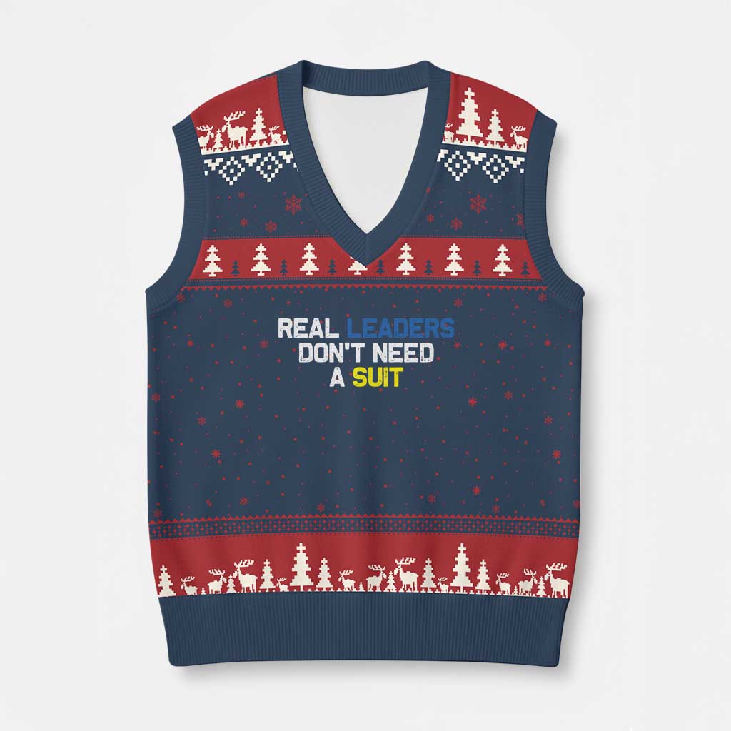 Support Ukraine V-Neck Knit Sweater Vest Real Leaders Dont Need Suits TS10 Navy Red Print Your Wear