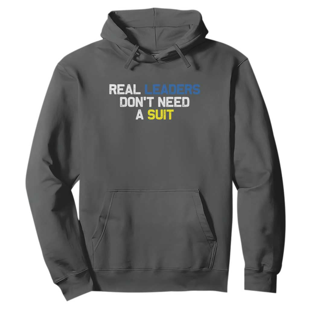 Support Ukraine Hoodie Real Leaders Dont Need Suits TS10 Dark Heather Print Your Wear