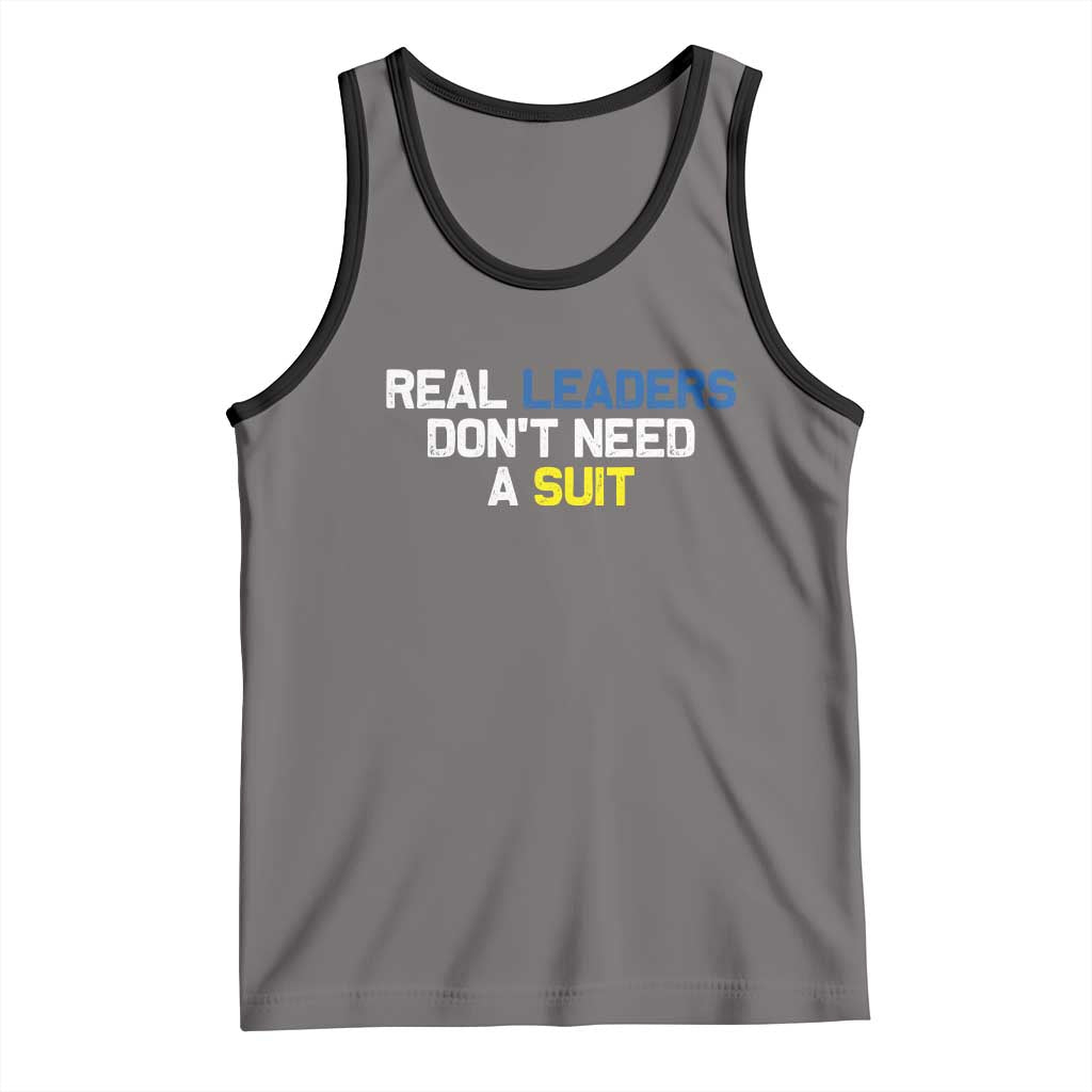 Support Ukraine Tank Top Real Leaders Dont Need Suits TS10 Deep Heather Black Print Your Wear