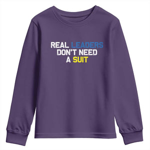 Support Ukraine Youth Sweatshirt Real Leaders Dont Need Suits TS10 Purple Print Your Wear